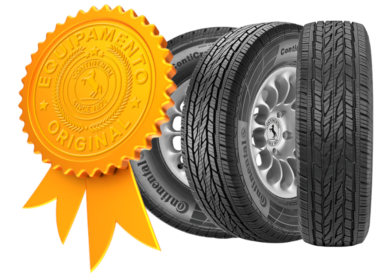 (arte com selo de qualidade de pneu original da Jeep a e três fotos do pneu original da Jeep Compass em ângulos diferentes)