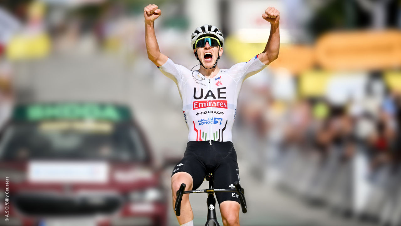 Tadej Pogacar vencendo uma etapa do Tour de France
