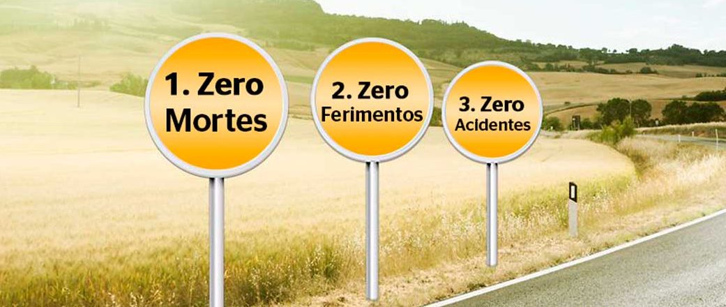 (imagem de estrada com placas informando: zero mortes, zero ferimentos, zero acidentes)