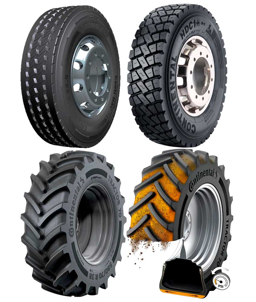 (foto de 4 pneus da linha de carga da Continental Pneus)