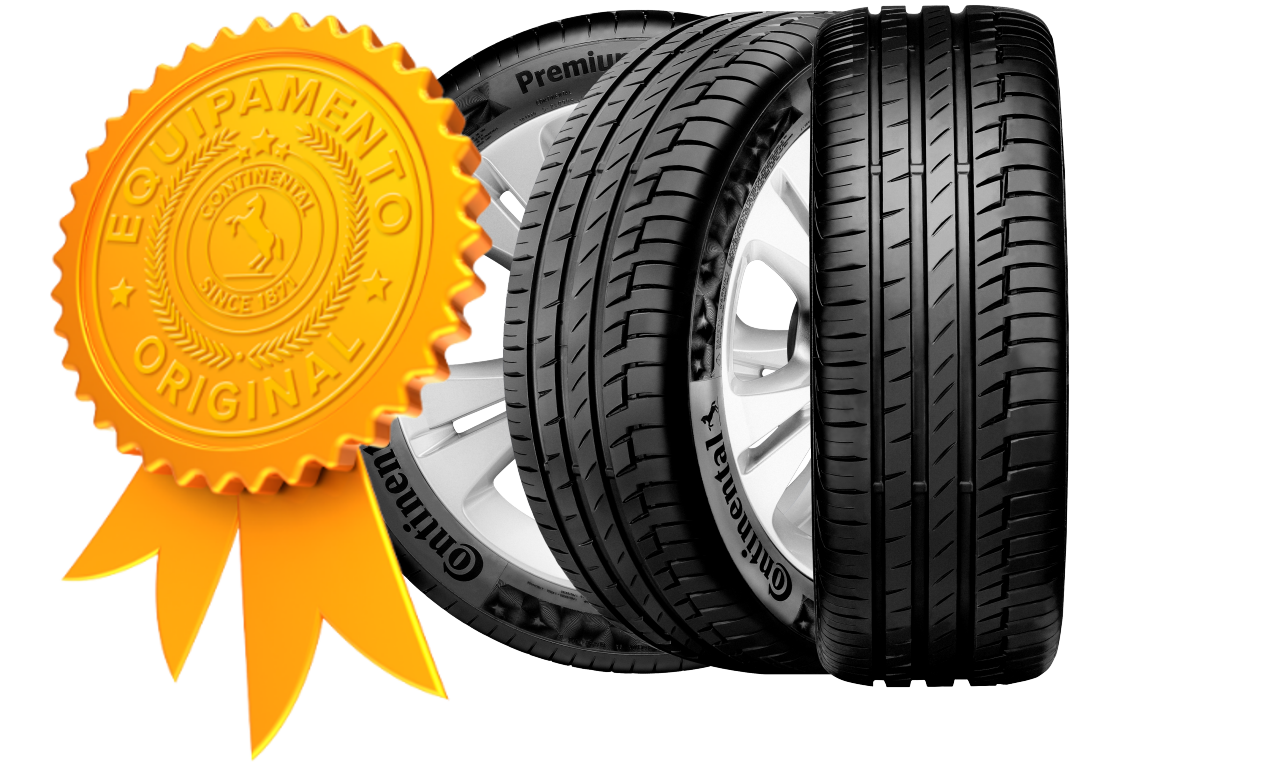 (arte com selo de qualidade de pneu original da Fiat e três fotos do pneu original da Fastback em ângulos diferentes)