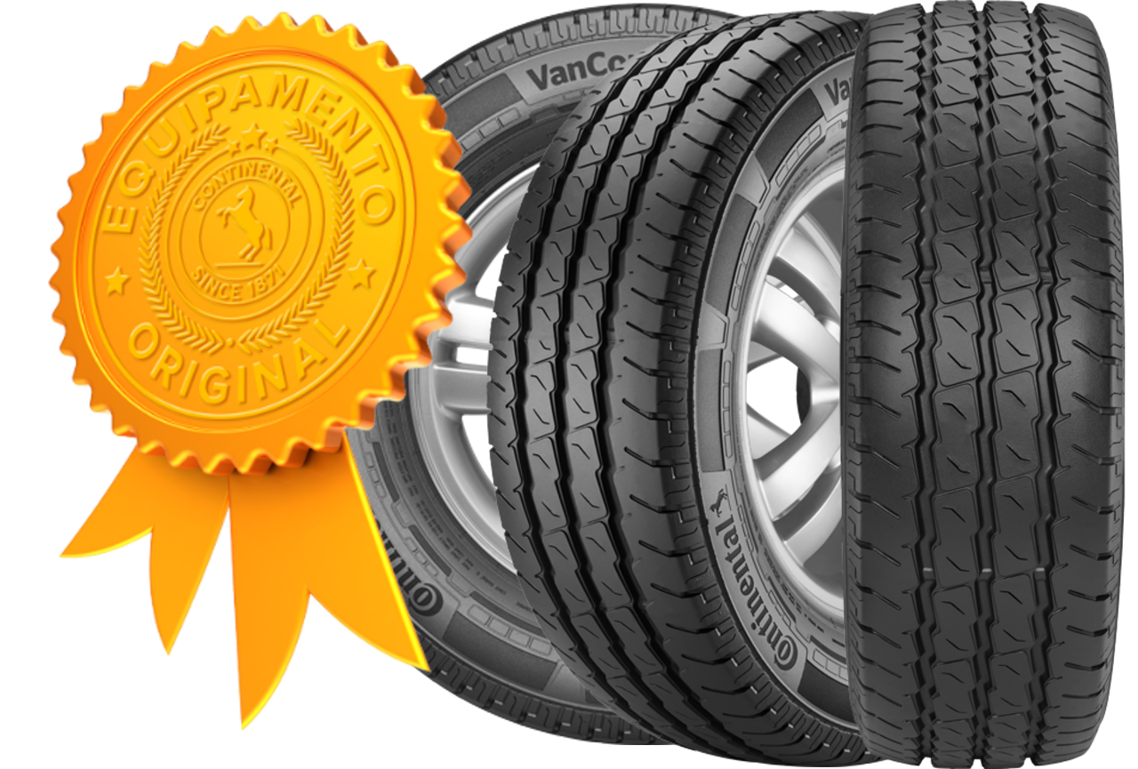 (arte com selo de qualidade de pneu original da Iveco Daily e três fotos do pneu original da Daily em ângulos diferentes)
