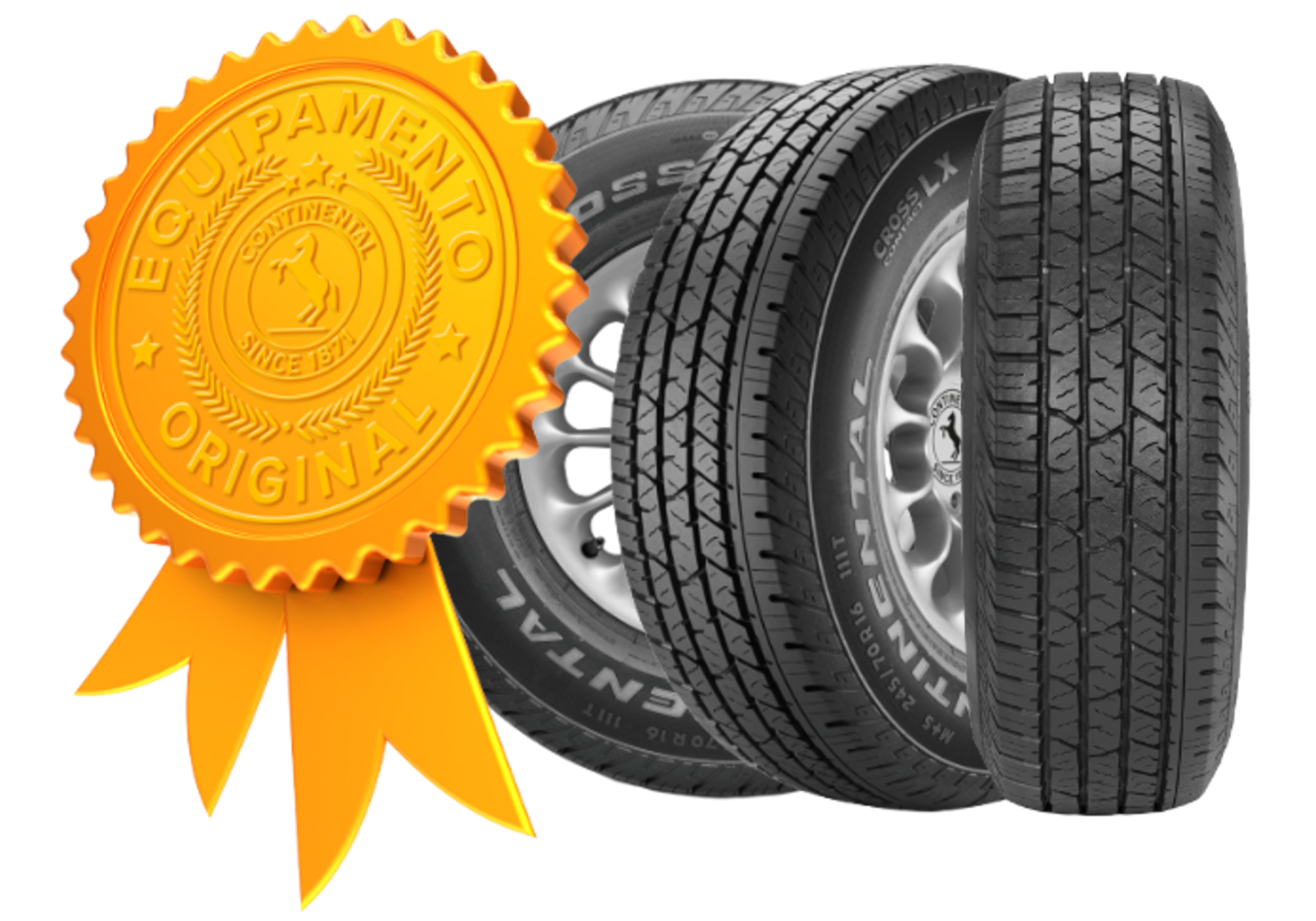 (arte com selo de qualidade de pneu original da Chevrolet a e três fotos do pneu original da S10 em ângulos diferentes)