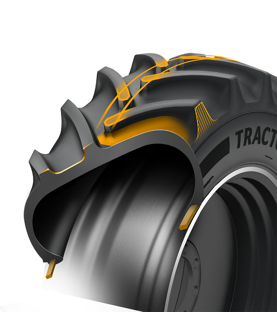 (imagem com ilustração 3D de pneu de trator, com corte para msotrar a roda internamente)