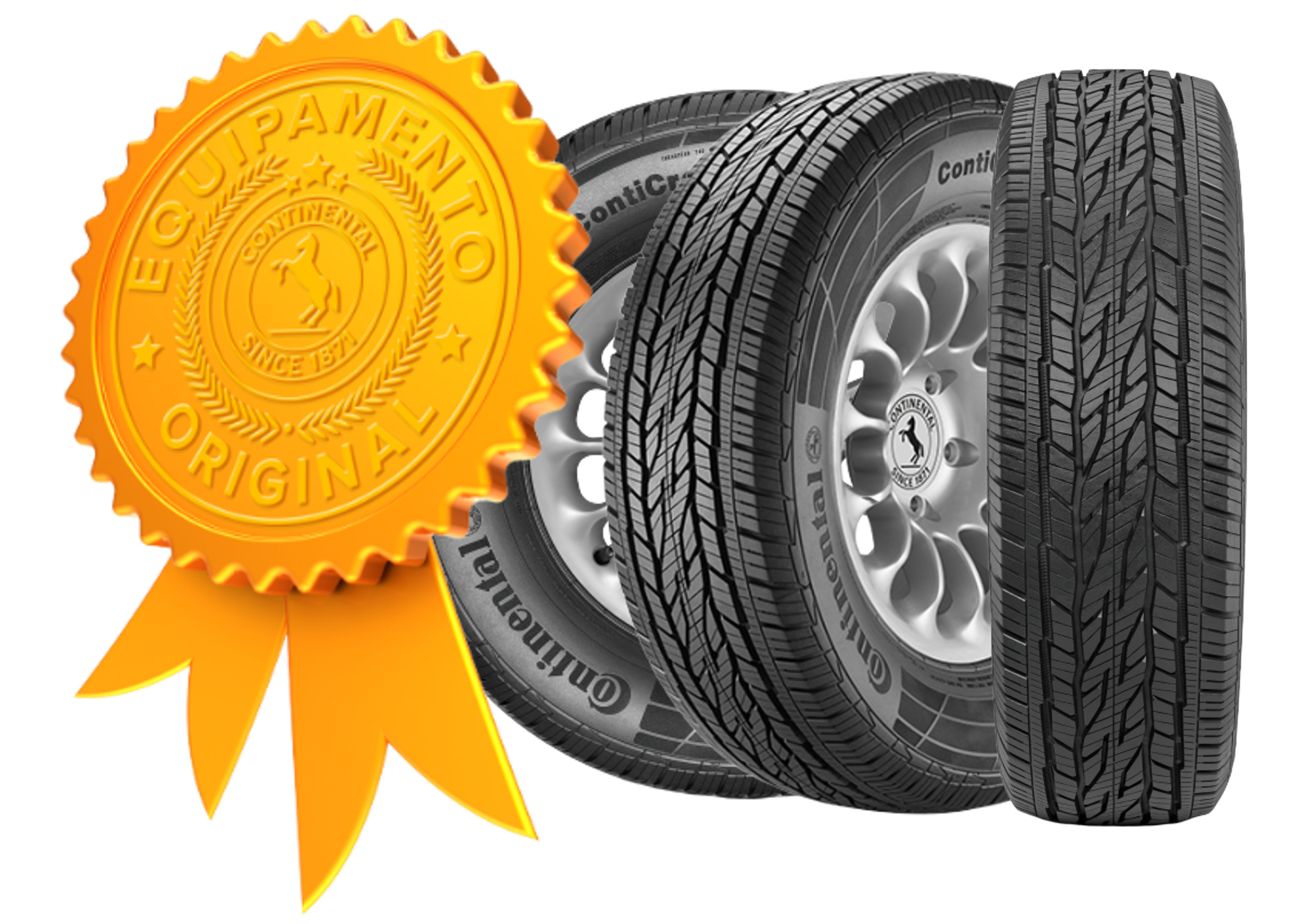 (arte com selo de qualidade de pneu original da Chevrolet e três fotos do pneu original da S10 em ângulos diferentes)