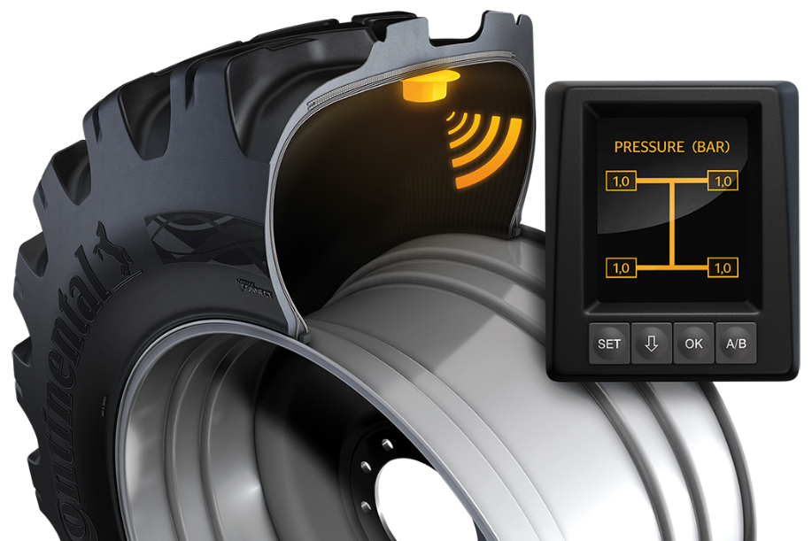 (ilustração 3D de pneu Continental agrícola com sensor de monitoramento de pneu instalado dentro do pneu)