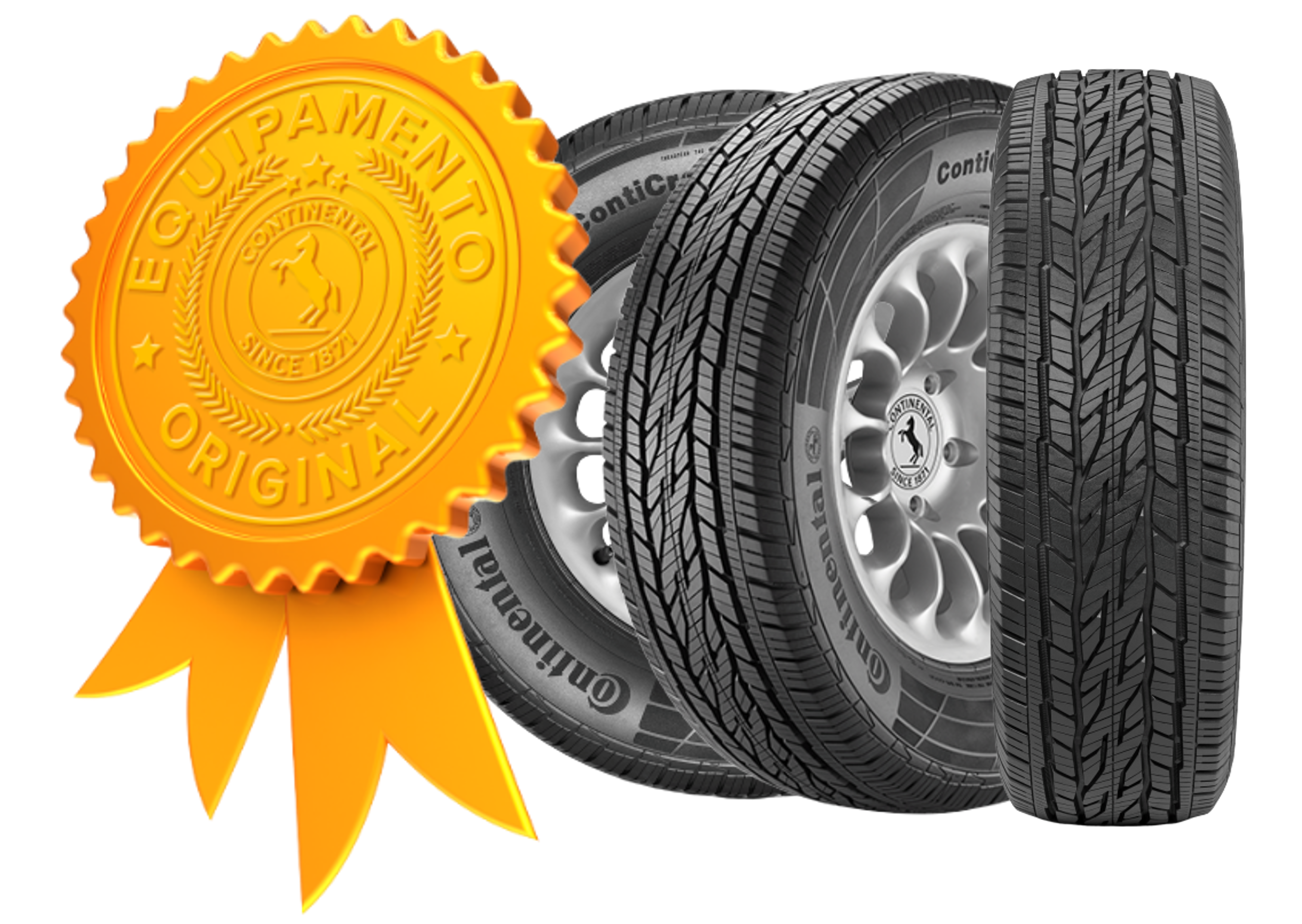 (arte com selo de qualidade de pneu original da Chevrolet e três fotos do pneu original da Chevroletem ângulos diferentes)