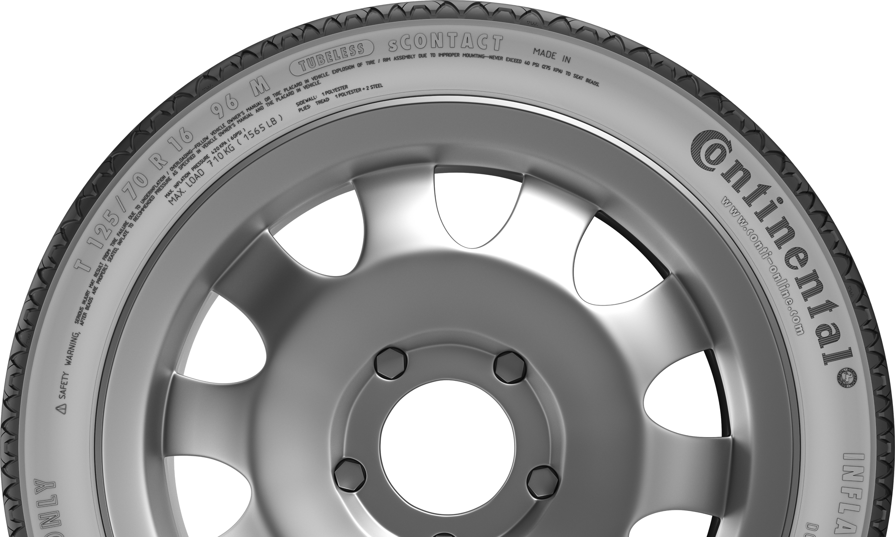 (foto lateral de um pneu estepe compacto temporário da Continental)
