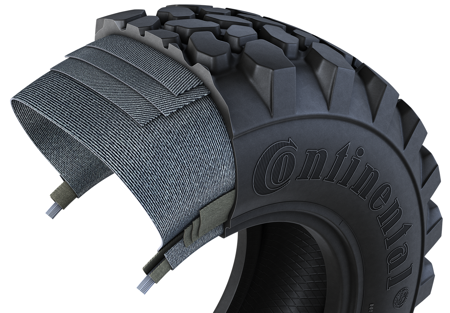 (imagem com ilustração 3D de pneu MPT, com corte interno para mostrar as camadas do pneu)