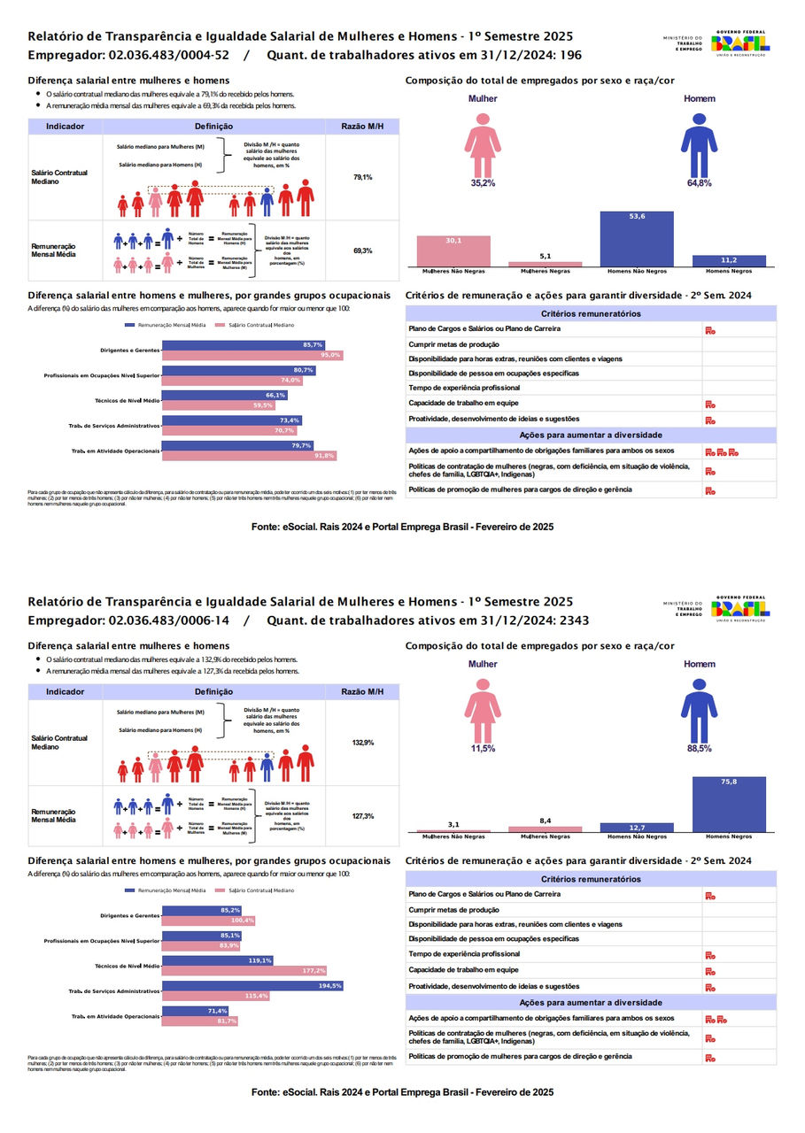 (Relatório de Transparência e Igualdade Salarial de Mulheres e Homens)