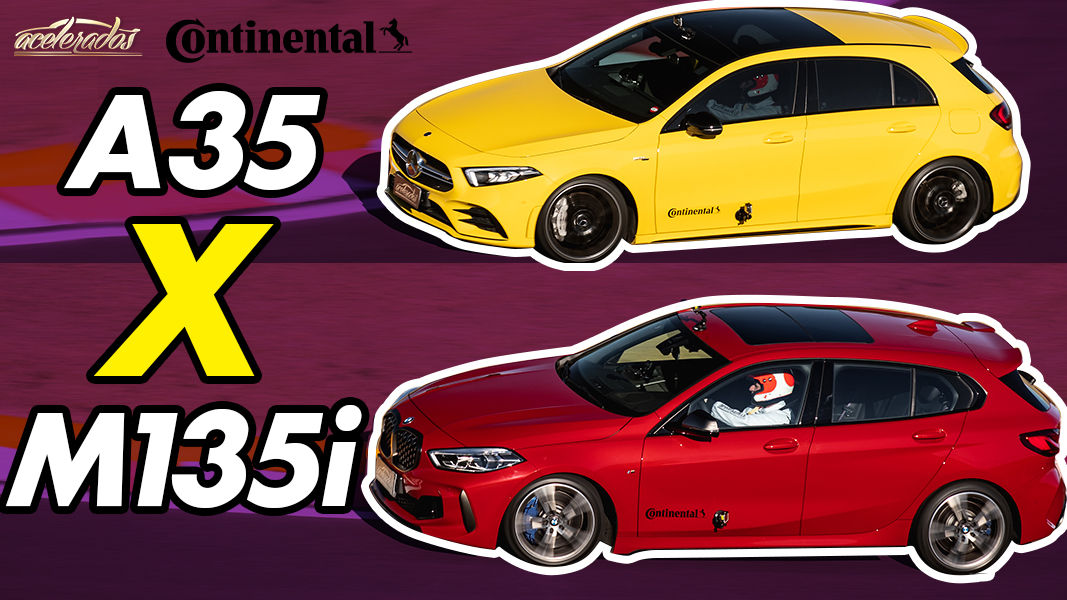 BMW M135i x Mercedes A35 com pneus de alta performance Continental