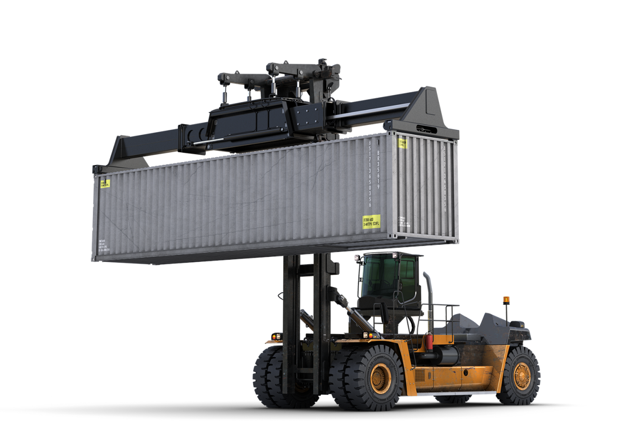 (ilustração 3D de Reach Stacker com pneus Continental)