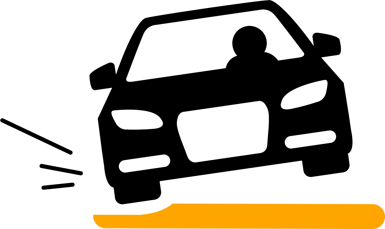 (desenho de carro com uma lateral mais baixa devido problema na roda)