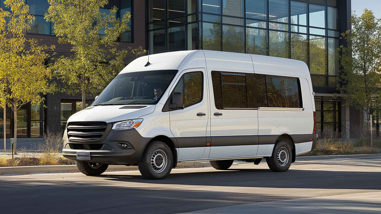 (Imagem de uma van branca com pneus Continental Extra Load.)